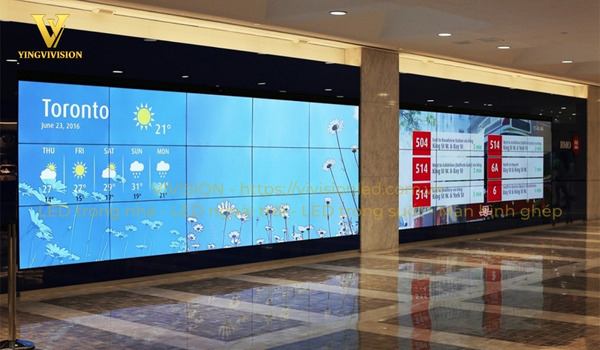 Màn hình ghép tại sảnh chờ tòa nhà hiển thị thông tin dự báo thời tiết