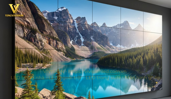 Màn hình ghép LCD (Video Wall) gồm 16 tấm ghép hiển thị phong cảnh non nước