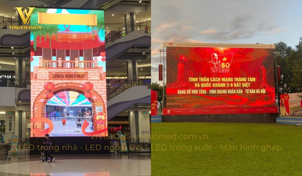 So sánh màn hình LED trong nhà tại trung tâm thương mại và màn hình LED ngoài trời sự kiện