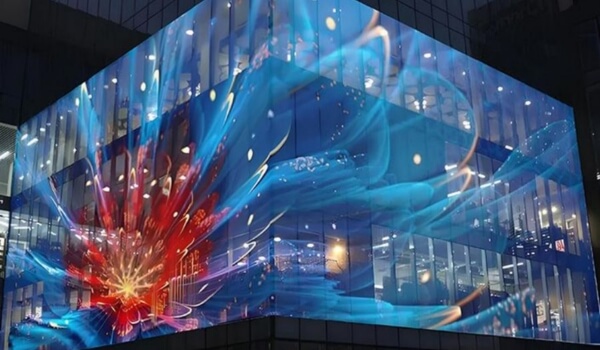 Màn hình LED trong suốt ở mặt tiền tòa nhà