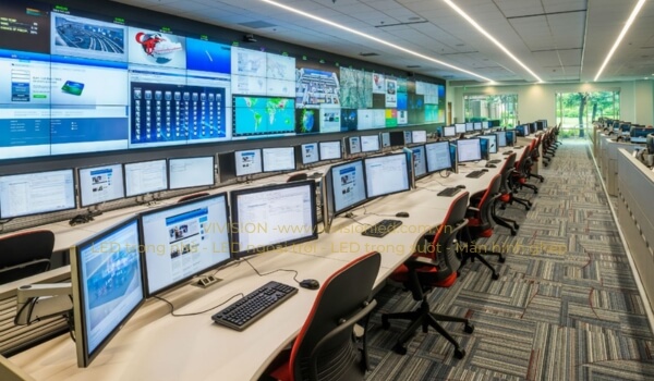 Hệ thống màn hình ghép LCD cỡ lớn cho trung tâm điều hành hiện đại với nhiều màn hình giám sát chuyên dụng