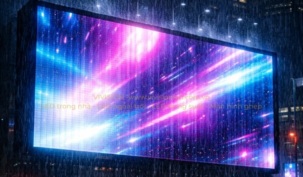 àn hình LED quảng cáo ngoài trời hoạt động dưới trời mưa lớn