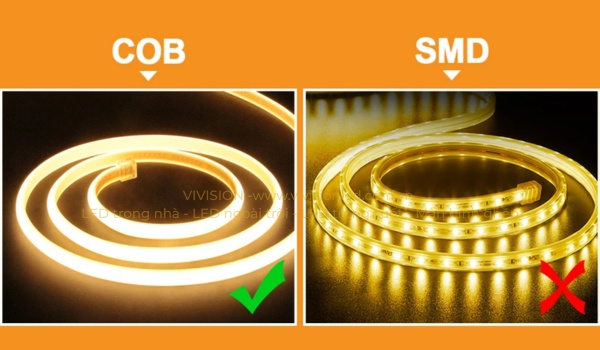 iệu ứng chiếu sáng thực tế của LED dây COB và SMD