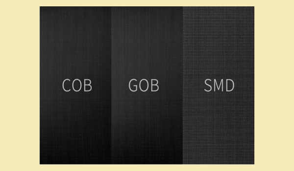 bề mặt hiển thị của ba công nghệ màn hình LED: COB siêu mịn, GOB có lớp phủ bảo vệ và SMD truyền thống